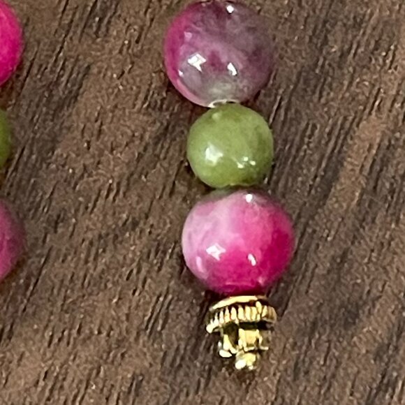 Jade Earrings Pierced Gemstone Drop Pink Green - Picture 3 of 5